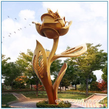Jardín de gran tamaño de oro de pintura de acero inoxidable Rose Escultura